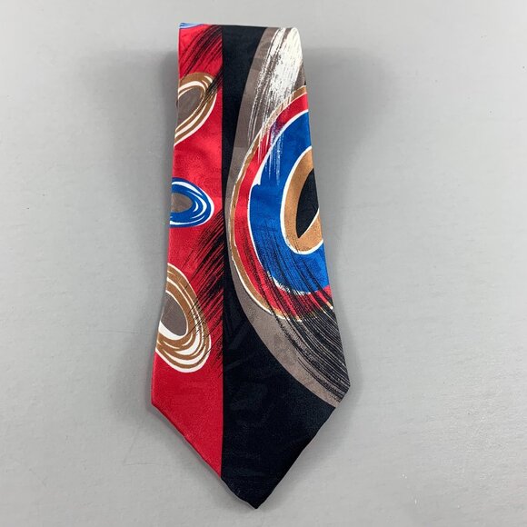 Men's Clip On Tie - Red With Black & Silver Pattern, 20 Inch, UK Made, Metal Clip